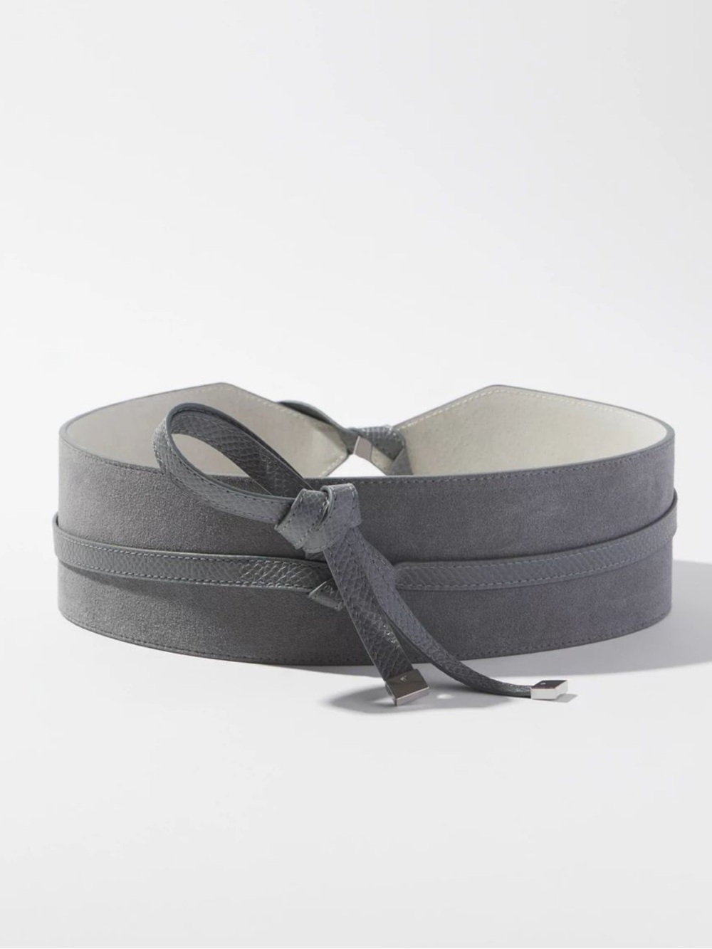 New WHBM Gray Suede Obi Belt wrap style tie belt genuine leather size XL accent